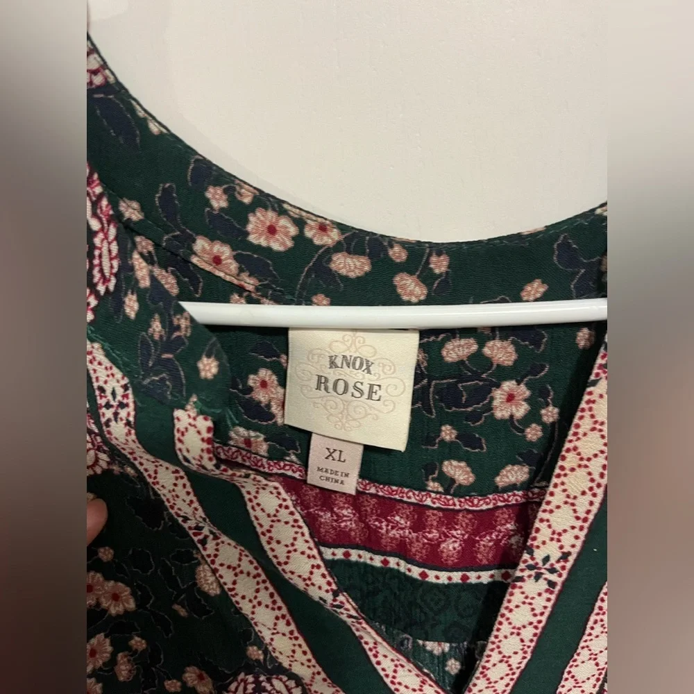 Knox Rose Dress Womens Medium Green Floral Maxi Short Sleeve V-Neck Smocked Boho - Picture 5 of 7